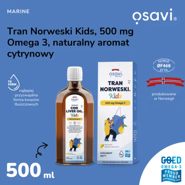 Osavi Tran norweski Kids 500 mg Omega 3, cytrynowy, 500 ml
