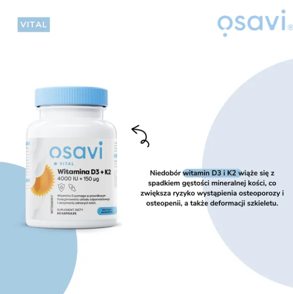 Osavi Witamina D3 + K2 4000IU + 150 μg, kapsułki, 120 szt.