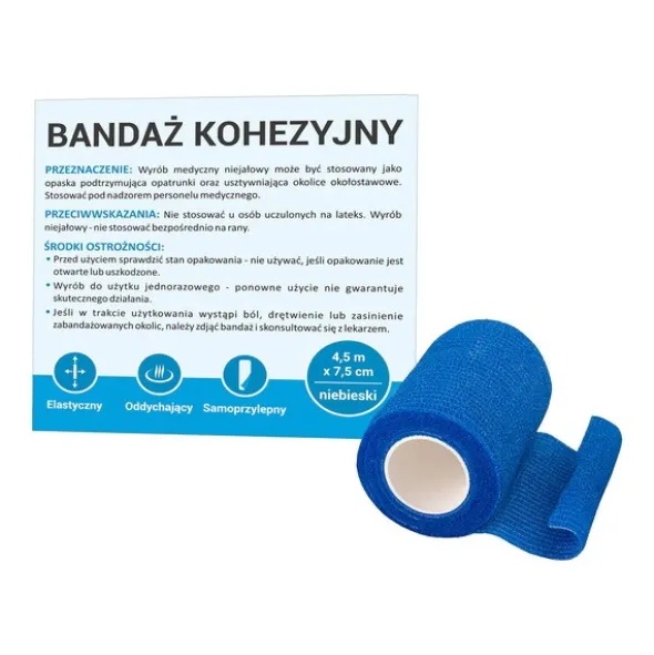 Paso, bandaż kohezyjny, 7,5 cm x 4,5 m, niebieski, 1 szt.
