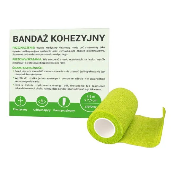 Paso, bandaż kohezyjny, 7,5 cm x 4,5 m, zielony, 1 szt.