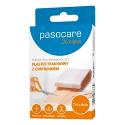 Pasocare Classic Plus, plaster tkaninowy z opatrunkiem, 1 m x 6 cm, 1 szt.