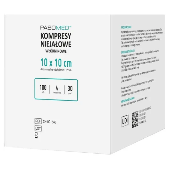 Pasomed, kompresy włókninowe, niejałowe, 10 cm x 10 cm, 4w, 30 g, 100 szt.