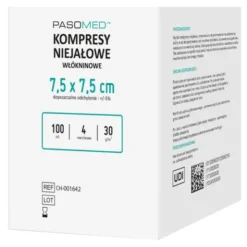 Pasomed, kompresy włókninowe, niejałowe, 7,5 cm x 7,5 cm, 4w, 30 g, 100 szt.