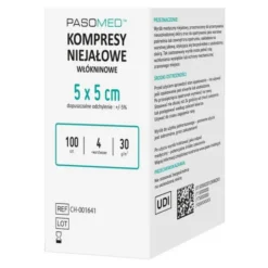 Pasomed, kompresy włókninowe, niejałowe, 5 cm x 5 cm, 4w, 30 g, 100 szt.