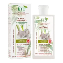 Pharma Bio Laboratory, szampon czosnkowy przeciw wypadaniu włosów z olejem z łopianu, tataraku i z szyszkami chmielu, 200 ml