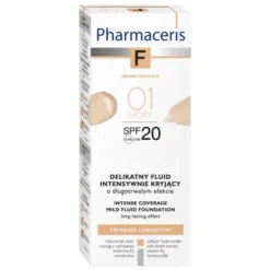 Pharmaceris F, delikatny fluid intensywnie kryjący, Ivory 01, SPF 20, 30 ml