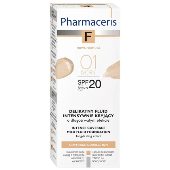 Pharmaceris F, delikatny fluid intensywnie kryjący, Ivory 01, SPF 20, 30 ml