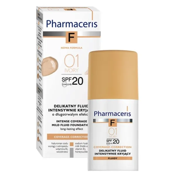 Pharmaceris F, delikatny fluid intensywnie kryjący, Ivory 01, SPF 20, 30 ml