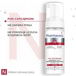 Pharmaceris N Puri-Capiliqmusse, delikatna pianka wzmacniająca naczynka, do mycia twarzy i oczu, 150 ml