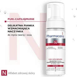 Pharmaceris N Puri-Capiliqmusse, delikatna pianka wzmacniająca naczynka, do mycia twarzy i oczu, 150 ml