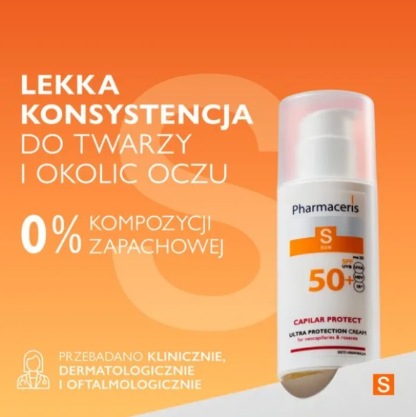 Pharmaceris S Capilar Protect, krem ochronny dla skóry naczynkowej i z trądzikiem różowatym SPF 50+, 50 ml