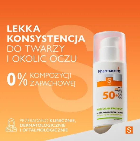 Pharmaceris S Medi Acne Protect, ultra ochronny krem do twarzy i okolic oczu SPF 50+, 50 ml
