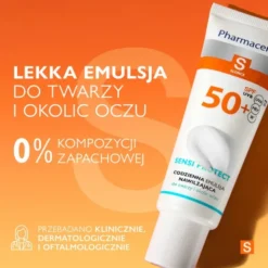 Pharmaceris S Sensi Protect, codzienna emulsja ochronna z kwasem hialuronowym do twarzy i okolic oczu SPF 50+, 50 ml