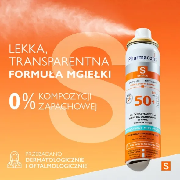 Pharmaceris S Transparent Mist Protect, antyoksydacyjna mgiełka ochronna do twarzy SPF 50+, 75 ml