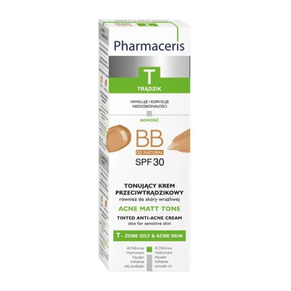 Pharmaceris T Acne Matt Tone, krem BB przeciwtrądzikowy, 02 natural, 30 ml