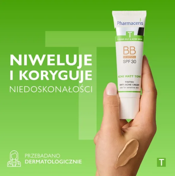 Pharmaceris T Acne Matt Tone, krem BB przeciwtrądzikowy, 02 natural, 30 ml