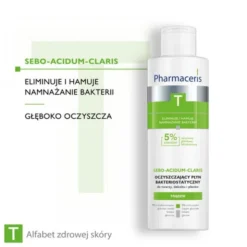 Pharmaceris T Sebo-Acidum-Claris, oczyszczający płyn bakteriostatyczny do twarzy, dekoltu i pleców, 190 ml