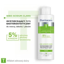 Pharmaceris T Sebo-Acidum-Claris, oczyszczający płyn bakteriostatyczny do twarzy, dekoltu i pleców, 190 ml