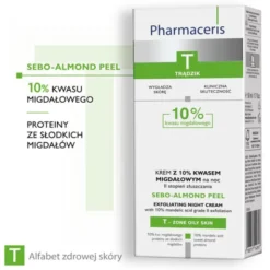 Pharmaceris T Sebo-Almond Peel 10%, krem z 10% kwasem migdałowym, na noc, II stopień złuszczania, 50 ml