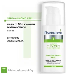 Pharmaceris T Sebo-Almond Peel 10%, krem z 10% kwasem migdałowym, na noc, II stopień złuszczania, 50 ml