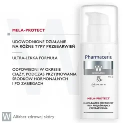 Pharmaceris W Mela-Protect, nawilżająco-ochronny krem rozjaśniający przebarwienia SPF50+, 50 ml
