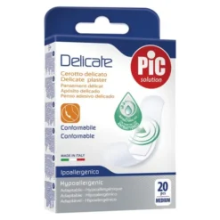 PiC Delicate, antybakteryjne plastry opatrunkowe, 19 mm x 72 mm, 20 szt.