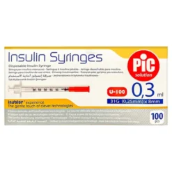 PiC Insulin Syringes, strzykawki insulinowe, jednorazowe, 0,3 ml 31G x 8 mm, 100 szt.