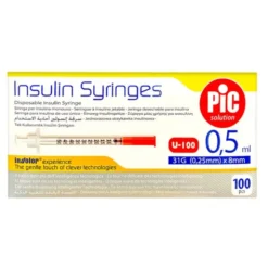 PiC Insulin Syringes, strzykawki insulinowe, jednorazowe, 0,5 ml 31G x 8 mm, 100 szt.