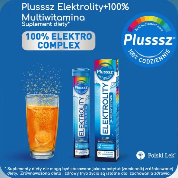 Plusssz Elektrolity + 100% Multiwitamina, tabletki musujące, 24 szt.