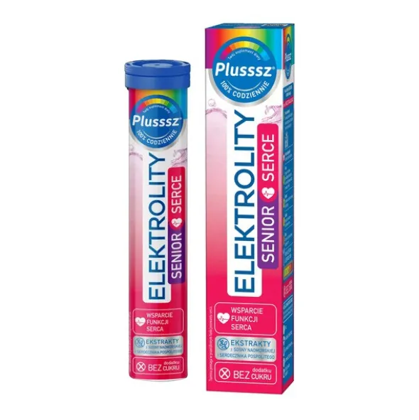 Plusssz Elektrolity Senior Serce, tabletki musujące, smak porzeczka-granat, 24 szt.