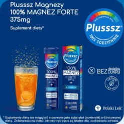 Plusssz 100% Magnez Forte + B-complex, tabletki musujące, smak pomarańcza - grejpfrut, 20 szt.