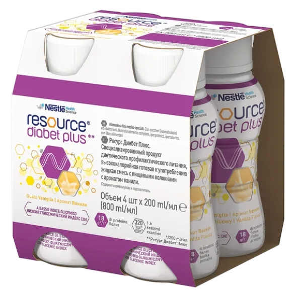 Resource Diabet Plus, smak waniliowy, 4 x 200 ml