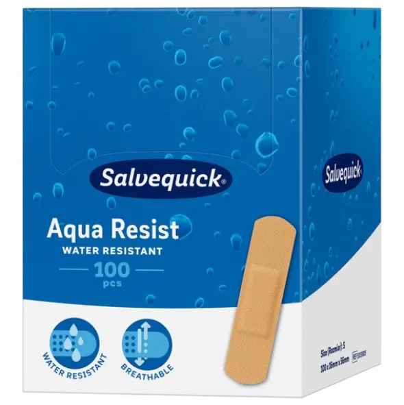 Salvequick Aqua Resist, wodoodporne plastry, małe (16 mm x 56 mm), 100 szt.