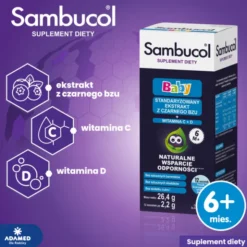 Sambucol Baby, proszek do przygotowania zawiesiny doustej, 2,2 g, saszetki, 12 szt.