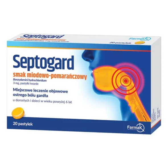 Septogard smak miodowo-pomarańczowy, 3mg,pastylki twarde, 20szt.