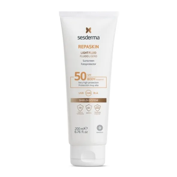 Sesderma Repaskin Light Fluid, przeciwsłoneczny balsam do ciała SPF50, 200 ml