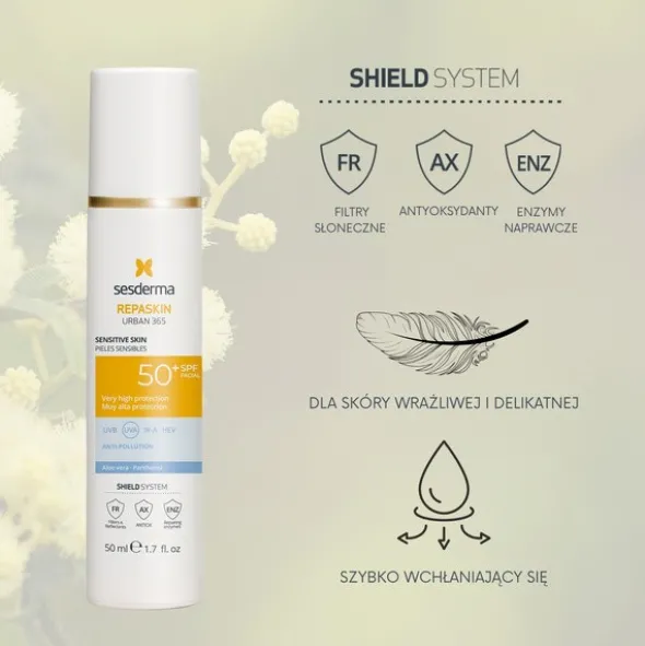 Sesderma Repaskin Urban 365, krem przeciwsłoneczny do skóry wrażliwej, SPF 50+, 50 ml