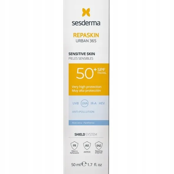 Sesderma Repaskin Urban 365, krem przeciwsłoneczny do skóry wrażliwej, SPF 50+, 50 ml