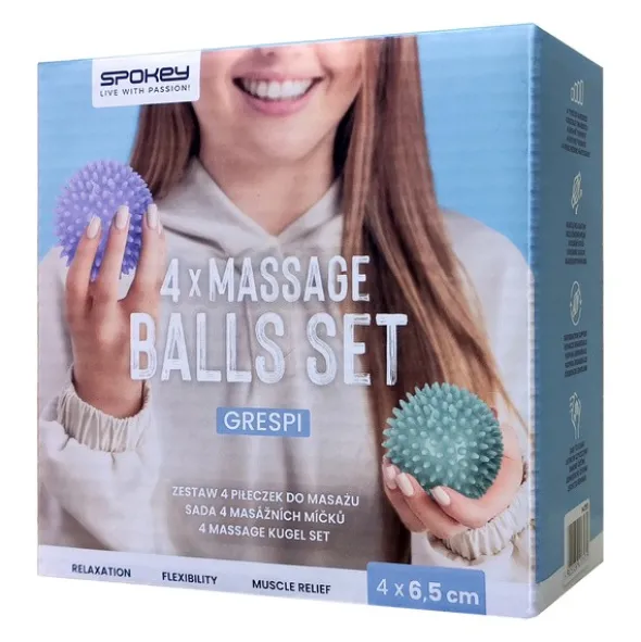 Spokey Massage Balls Set, piłki do masażu, sensoryczne, grespi, 4 x 6,5 cm