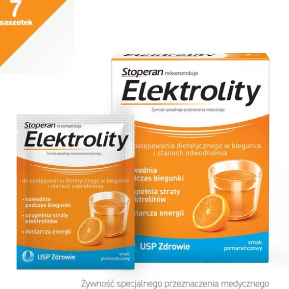 Stoperan, Elektrolity, proszek, smak pomarańczowy, 7 saszetek