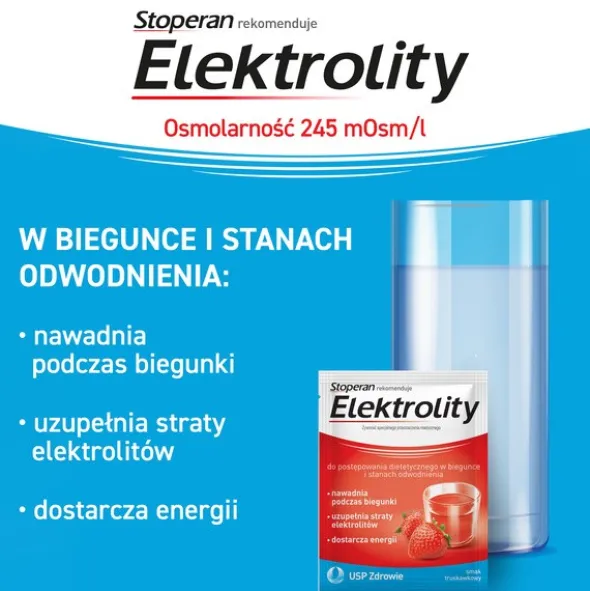 Stoperan, Elektrolity, proszek, smak truskawkowy, 7 saszetek