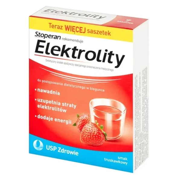 Stoperan, Elektrolity, proszek, smak truskawkowy, 7 saszetek