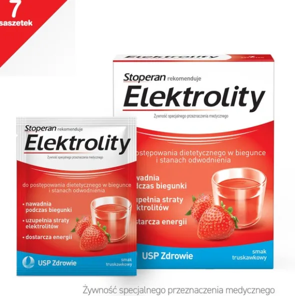 Stoperan, Elektrolity, proszek, smak truskawkowy, 7 saszetek