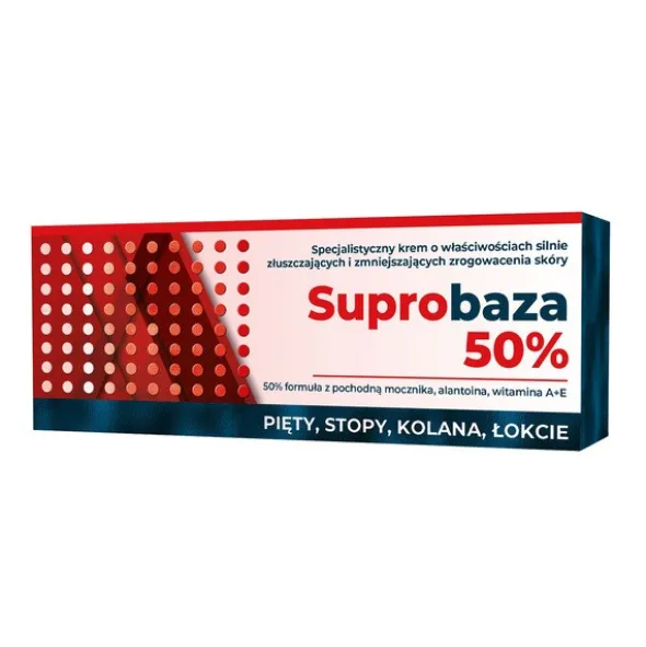 Suprobaza 50%, krem złuszczający do pięt, stóp, kolan i łokci, 30 g