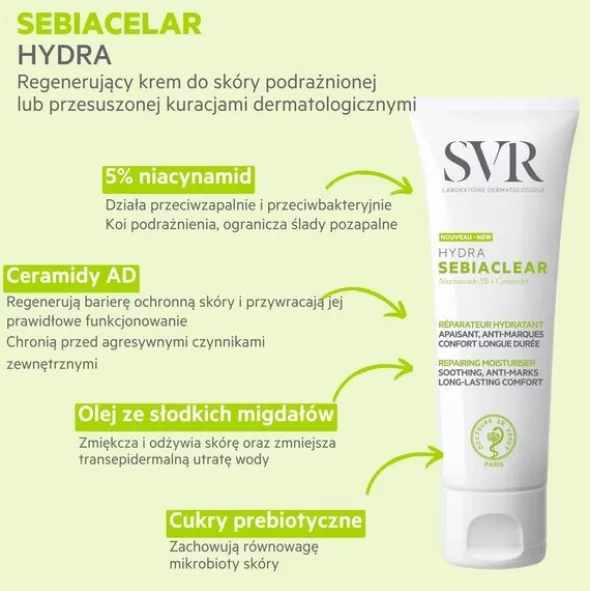 SVR Sebiaclear Hydra, regenerujący krem nawilżający, 40 ml