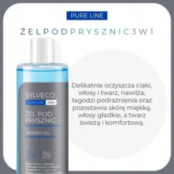 Sylveco Pure Line Men, żel pod prysznic 3w1, nawilżająco-łagodzący, 400 ml