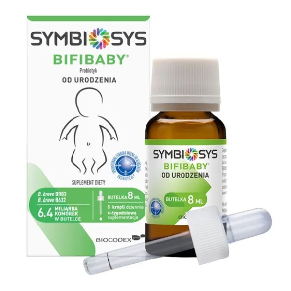 Symbiosys Bifibaby, probiotyk od urodzenia, Bifidobacterium breve, krople, 8 ml