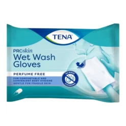 Tena ProSkin Wet Wash Gloves, wstępnie nawilżone rękawice do mycia, bezzapachowe, 8 szt.