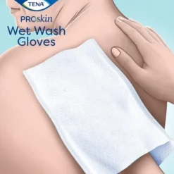 Tena ProSkin Wet Wash Gloves, wstępnie nawilżone rękawice do mycia, bezzapachowe, 8 szt.