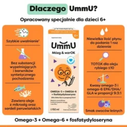 UmmU Mózg & wzrOK 6+, płyn, smak owoce leśne, 150 ml